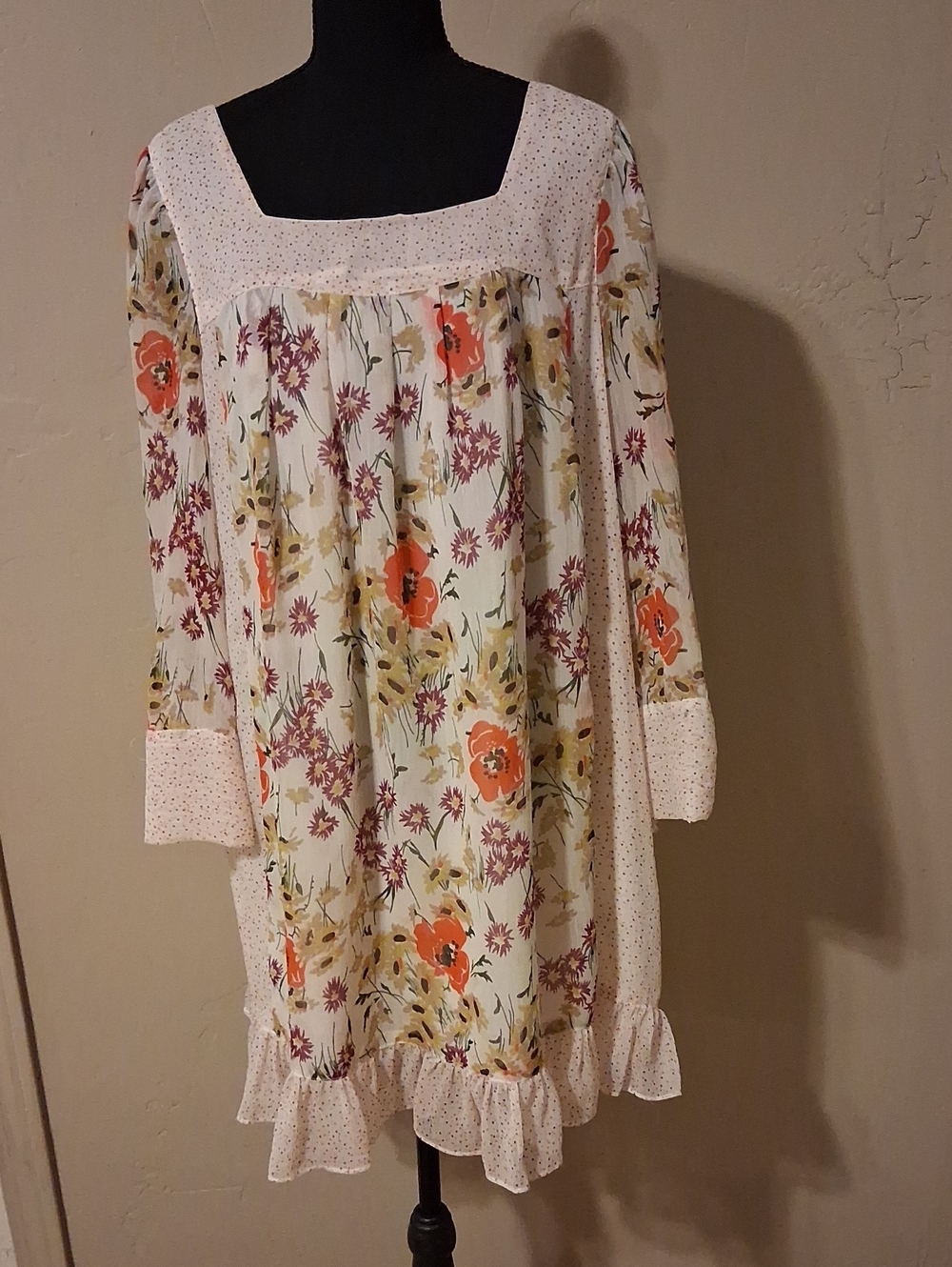 Target Cream Floral Peasant Dress with Orange Blooms